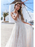 Glitter Ivory Tulle V Neck Maxi Wedding Dress